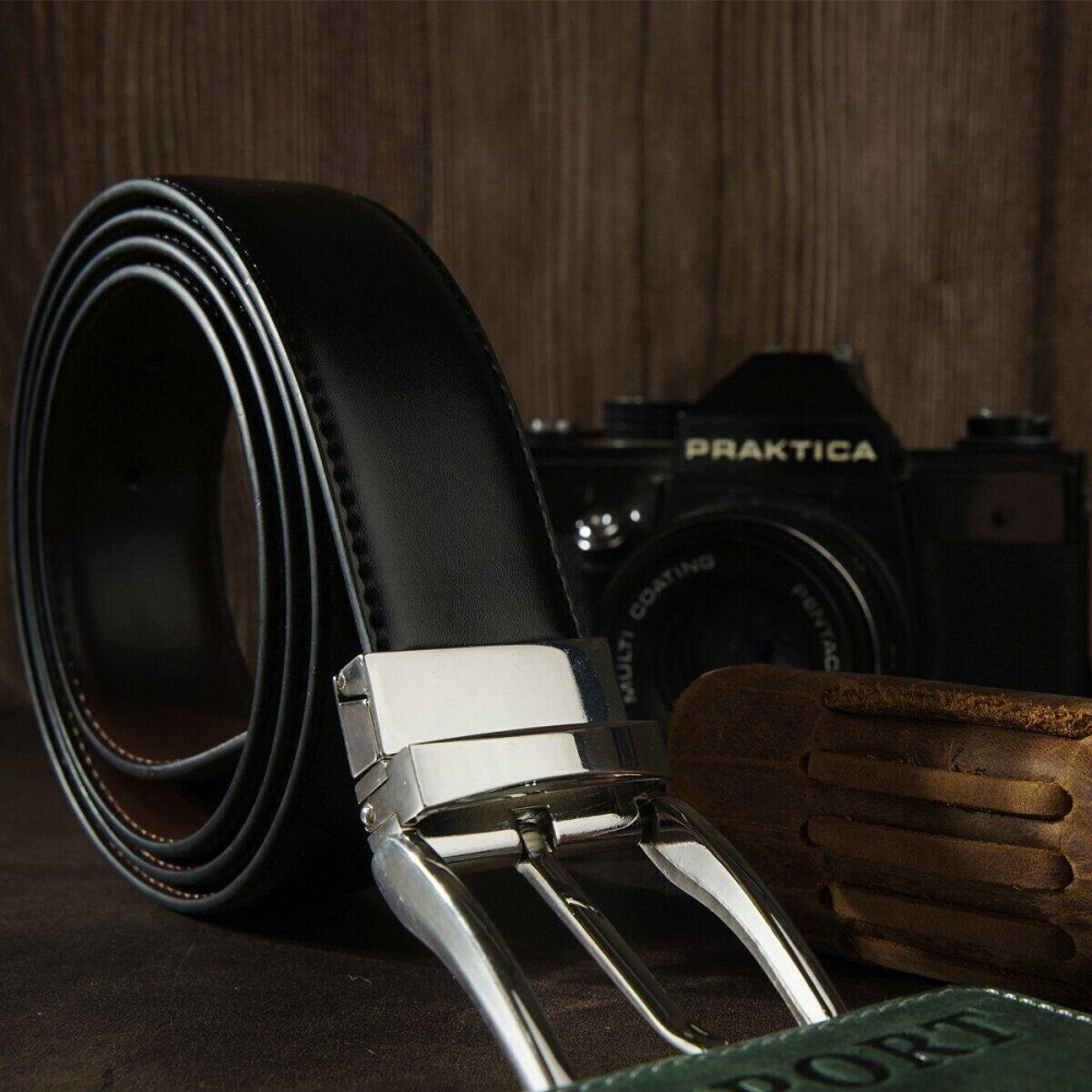 Ремень мужской двусторонний механика Vintage 20224 Черный Киев - изображение 7