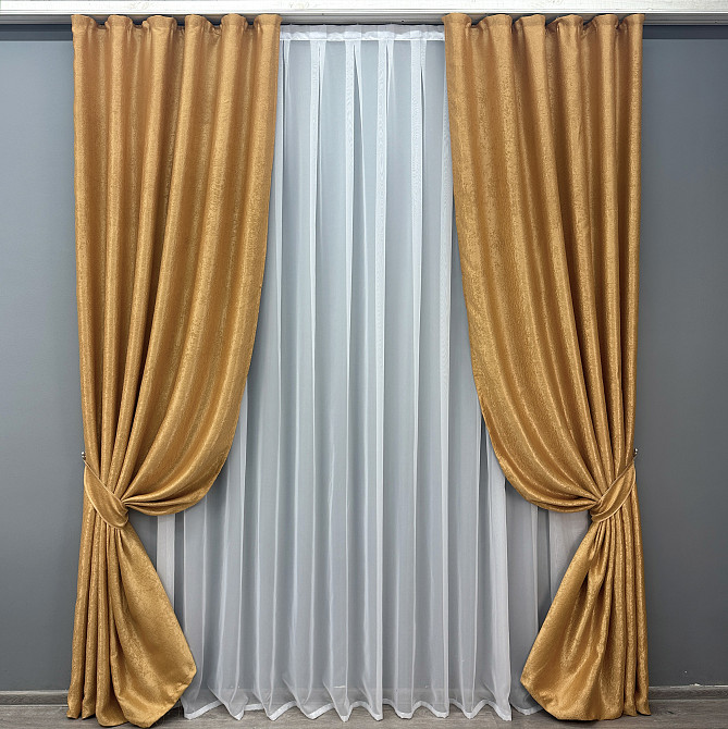 Комплект готовых штор VR-Textil Софт № 373ш Золотистый 150х270 см 2шт (30-367) Киев - изображение 2