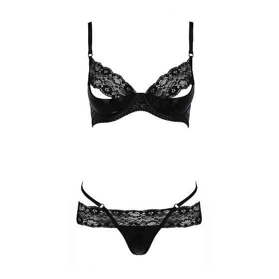 Комплект белья Passion Exclusive NORTH SET XXL/XXXL, black, лиф и трусики с элементами под латекс Sex Aura Киев