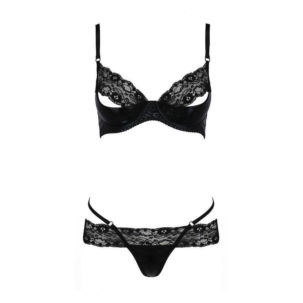 Комплект белья Passion Exclusive NORTH SET XXL/XXXL, black, лиф и трусики с элементами под латекс Sex Aura Киев - изображение 5
