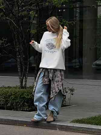 Жіночий теплий оверсайз світшот з накатом тринитка на флісі Білий Одеса