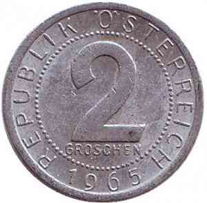Монета 2 гроша. 1950,65 рік, Австрія. (Г) Полтава