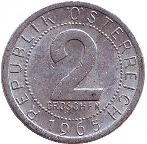 Монета 2 гроша. 1950,65 рік, Австрія. (Г) Полтава - фото 1