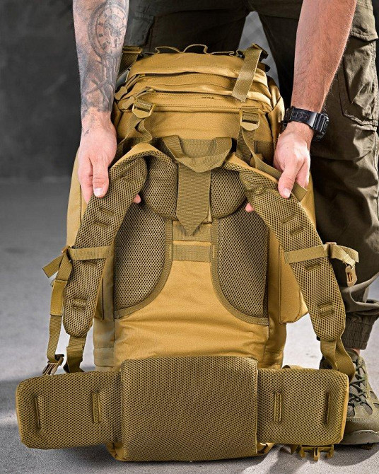 Тактический рюкзак с металлическим каркасом на 100 литров. Каркасный рюкзак койот РП7466 Одесса - изображение 3
