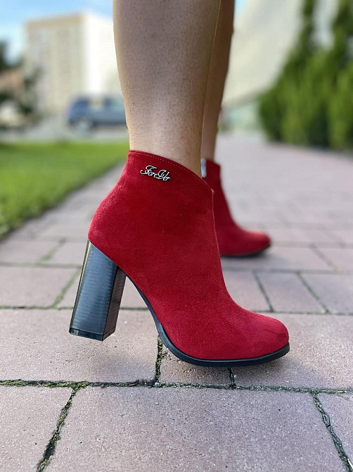 Жіночі черевики 95 червоні натуральна замша висота каблука 9 см розмір 38 (2570) Коломия - фото 5