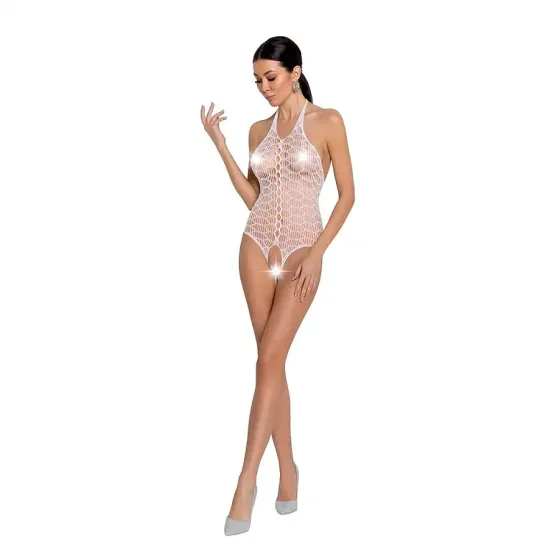 Бодістокінг у велику сітку Passion BS087 white, відкрита спина, халтер, з доступом Львів