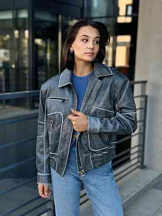 Натуральна шкіряна косуха жіноча трансформер Сірий р 42 Харків