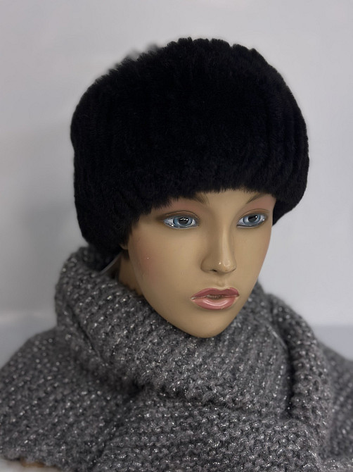 Хутряна пов'язка на голову жіноча з кролика Rex Чорний Харків - фото 1