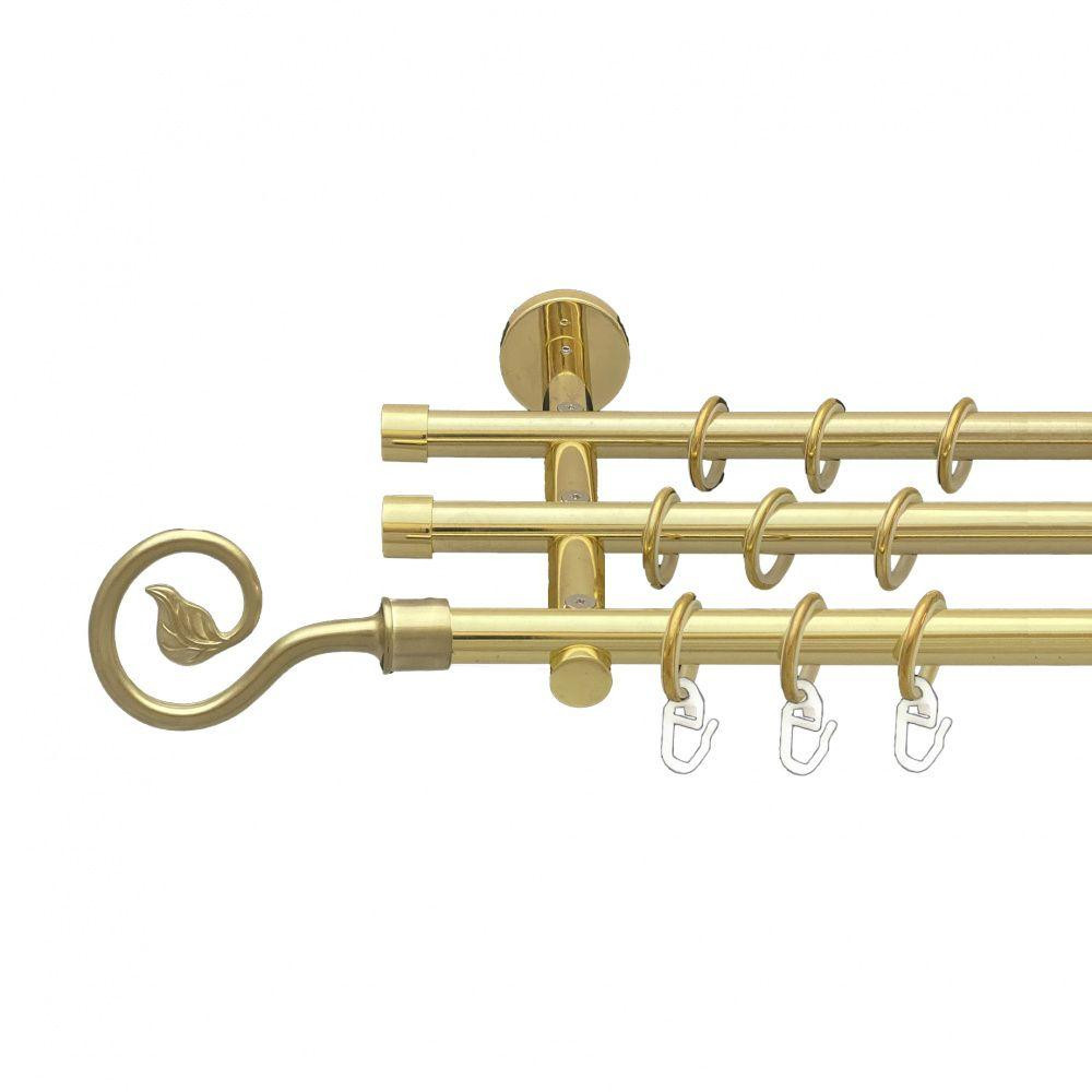 Карниз Orvit Лукка металевий трирядний циліндр (20 см) гладка труба кільце металеве Золото 16\16\16 мм 240 см Львов - изображение 1