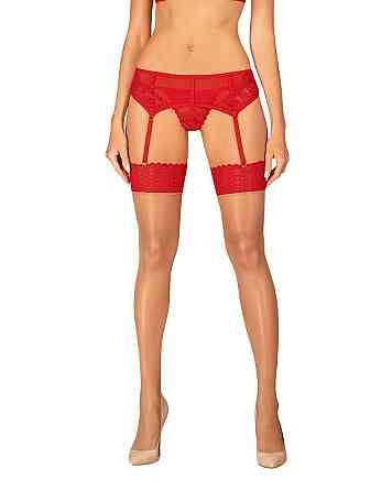 Панчохи Obsessive Ingridia stockings XL/2XL, бежеві з червоною резинкою Sex Aura Київ