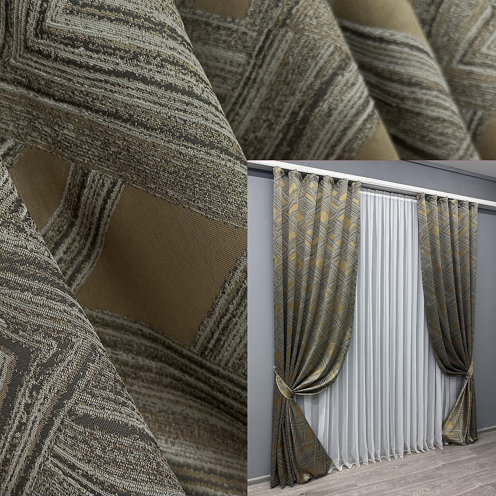 Комплект готовых штор VR-Textil Жаккард Mystery № 1622ш Капучино с золотистым 150х290 см 2 шт (33-0542) Киев - изображение 1