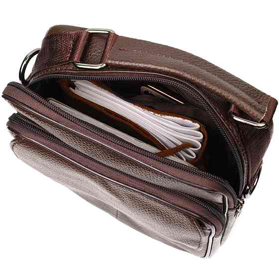 Стильний чоловічий месенджер з натуральної шкіри Vintage 21949 Коричневий Київ