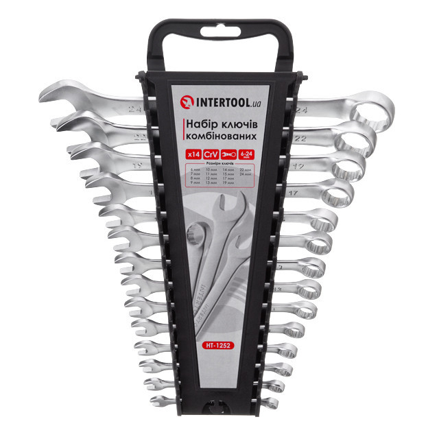 Набір ключів комбінованих, 14 шт., 6-24 мм, Cr-V INTERTOOL HT-1252 Київ - фото 1