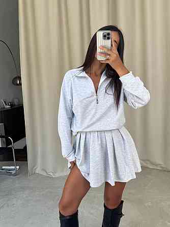 Женский стильный прогулочный костюм двойка: кофта и юбка двунить Серый, 46/48 Одесса