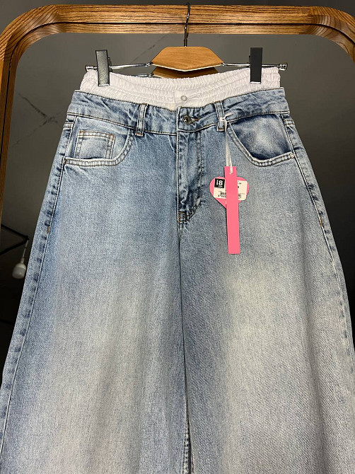 Джинси жіночі I8 162-24 PALAZO BOXER біла резинка на талії широкі кльош від стегна, блакитний, 27, 2 Одеса - фото 5