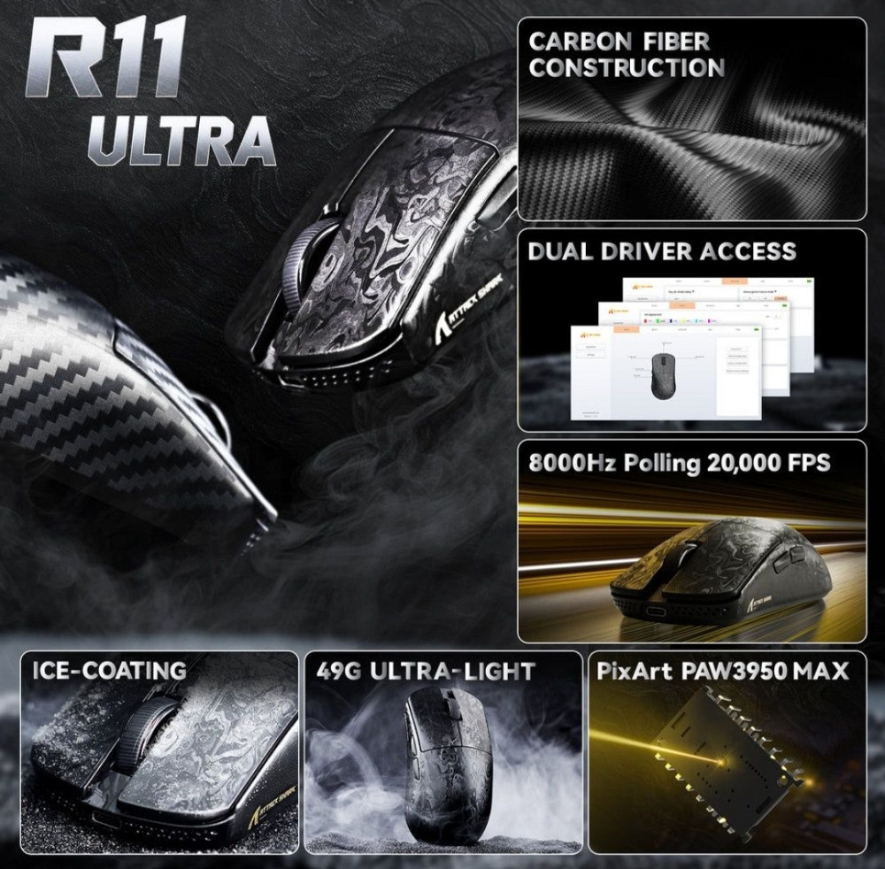 Новинка 2025! ATTACK SHARK R11 ULTRA  49г  8000гц 42000dpi. Харків - фото 1