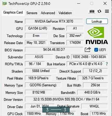 Відеокарта: ASUS RTX 3070 OC Edition 8Gb. GDDR6.14000 МГц Київ