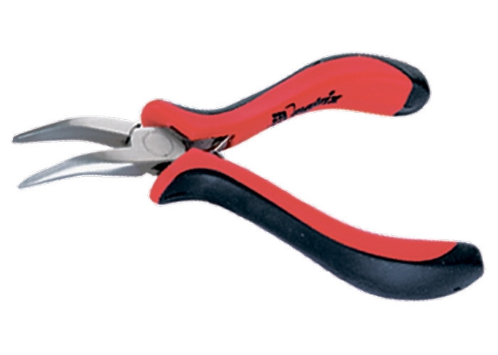 Длинногубцы Mini, 130 мм, никелированные, изогнутые, авторазжим, двухкомпонентные рукоятки MATRIX Полтава - изображение 1