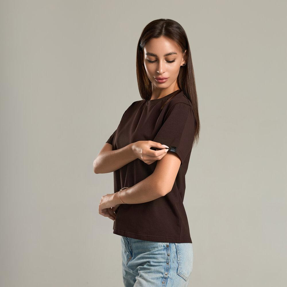 Шоколадная базовая женская футболка Pobedov Freedom. Хлопковая трендовая шоколадная женская футболка Киев - изображение 3
