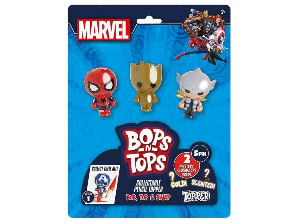 Набір фігурок Bop n Tops топерів колекційних Марвел (5 фігурок, асорті) MAR-3562-KV-FO ТМ SAMBRO Київ - фото 1