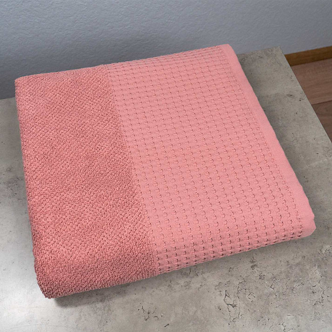 Комплект махрових рушників Вафельний Бордюр 3шт GM Textile 40х70см, 50х90см, 70х140см 500г/м2 (Пудра Суми - фото 2