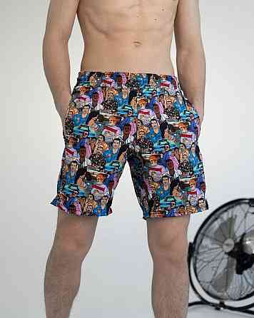 Мужские пляжные шорты с принтом голубые Pobedov Vocation GTA Киев