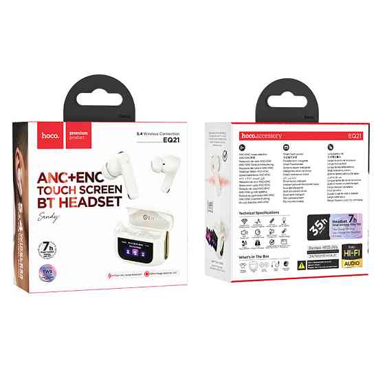 Бездротові навушники HOCO EQ21 Sandy true wireless ANC+ENC noise reduction touch screen BT headset Cloudy White Київ