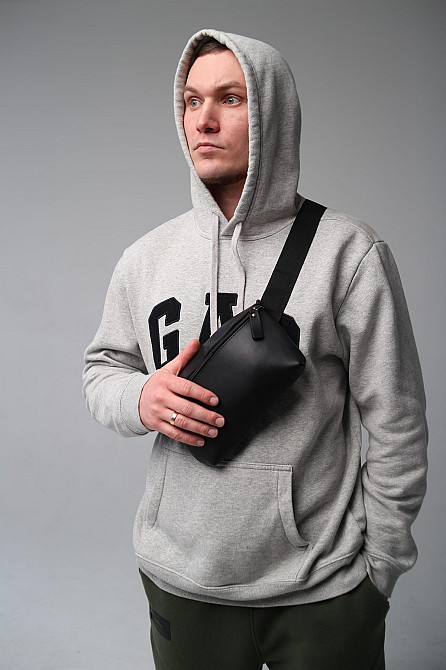 Бананка шкіряна чоловіча, сумка на пояс SL012 (Чорна) Суми - фото 2