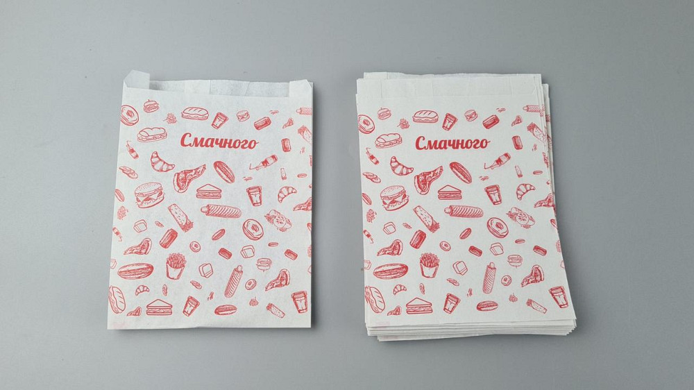 Бумажные пакеты саше крафт белый, 150х40х210, 40г/м2, печать фаст-фуд (100 шт) Харьков - изображение 2