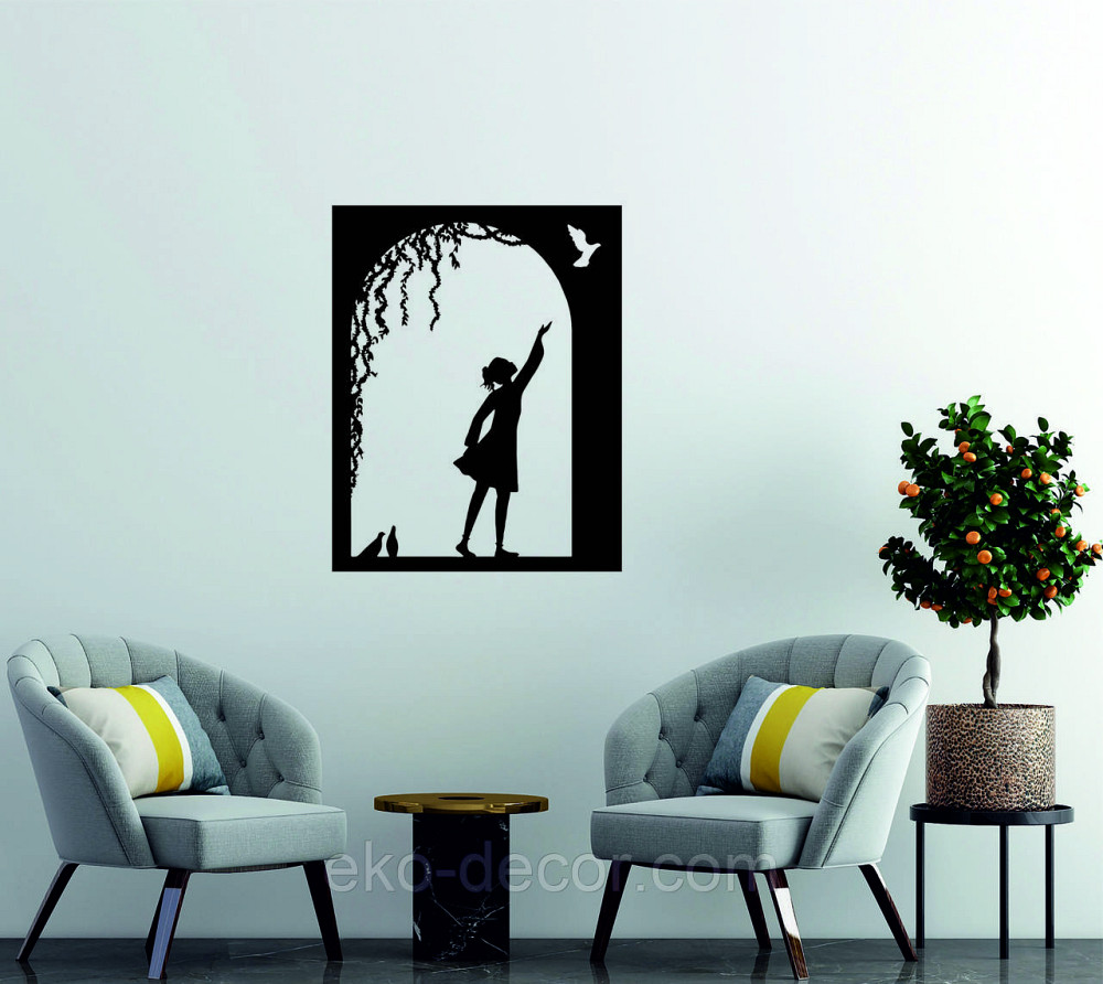 Декоративное настенное Панно «Девочка и голубь» Декор на стену 90*71 см, Черный Киев - изображение 10