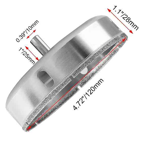 Алмазна коронка 120 мм по плитці/керамограніту/склу, під дриль, хвостовик 9,5 мм, з бічними вікнами (849668897) Київ
