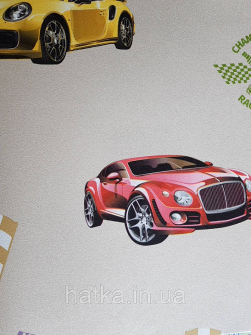 Шпалери вінілові на флізеліні AdaWall Ada Kids метрові дитячі для хлопчиків перегонові машини написи на бежевому Київ - фото 3