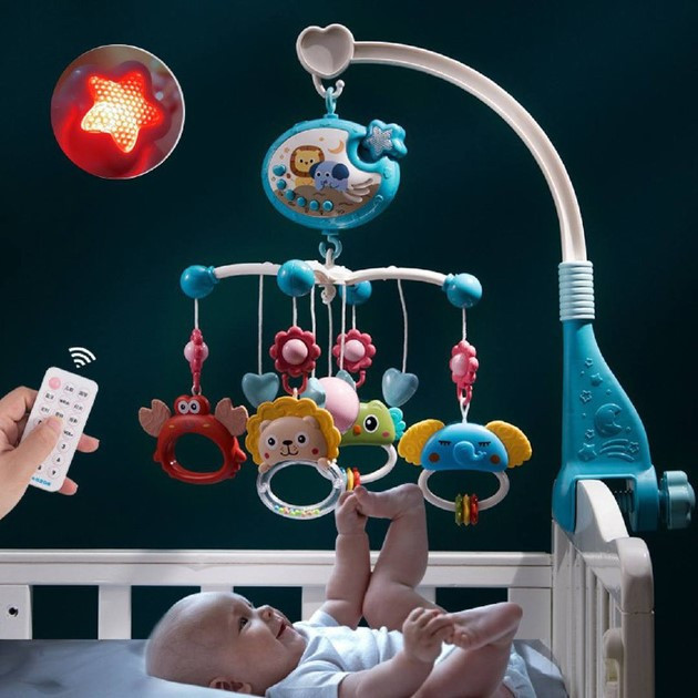 Музичний проектор карусель-мобіль-нічник з пультом та підвісними елементами Блакитний (698-84-85) Чернігів - фото 2