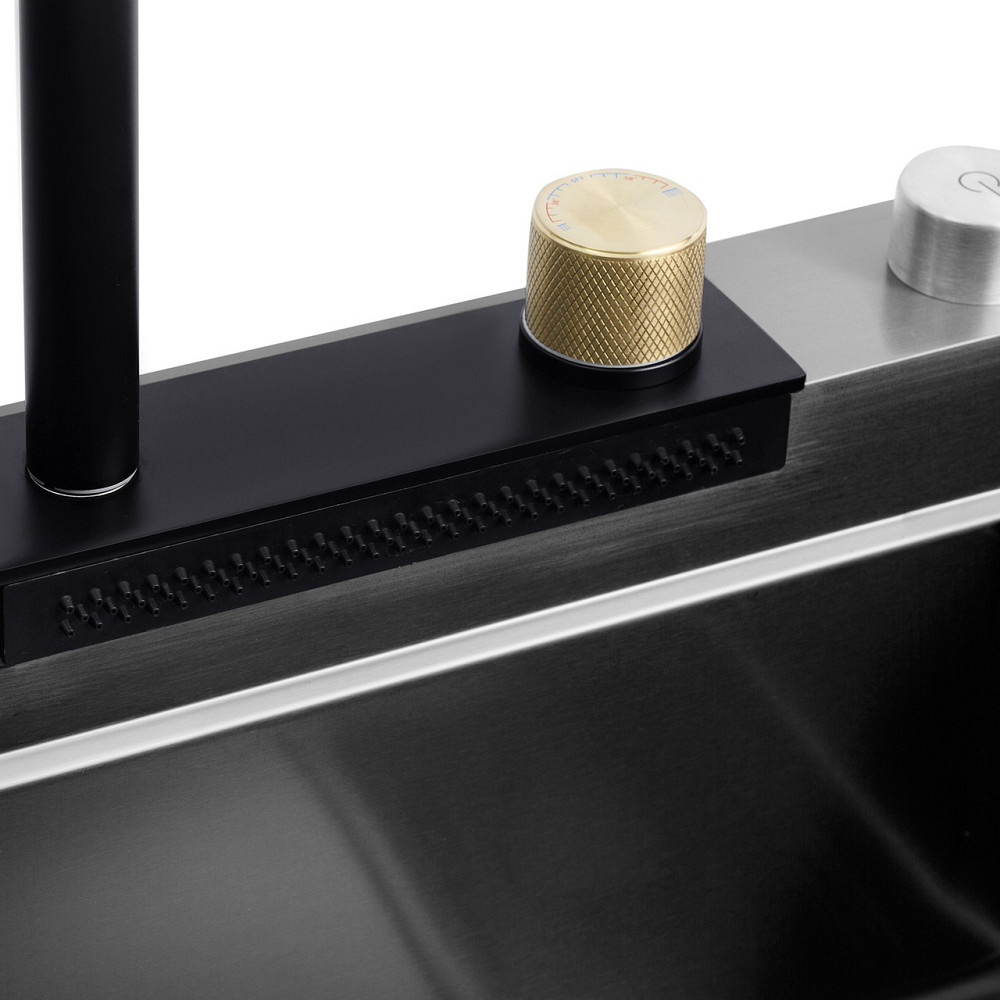 Кухонна мийка з нержавіючої сталі Kroner KRP Schwarze - SET 75х46HM PVD із змішувачем (3/0.7 мм) чорна Київ - фото 10