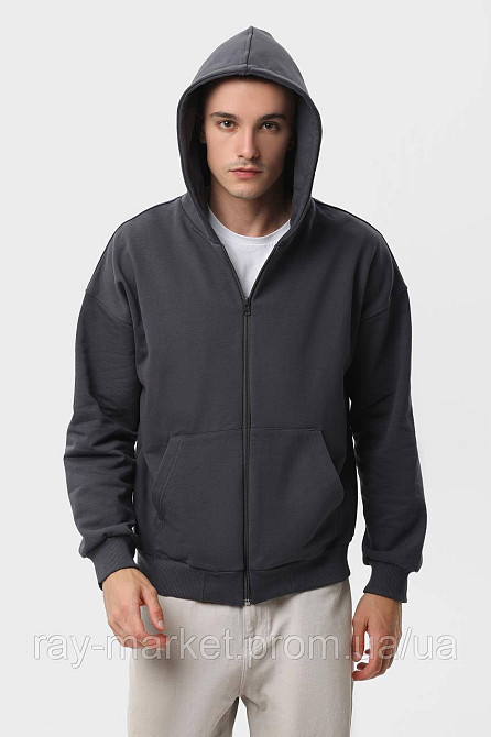 Худі на блискавці чоловіче базове RAY PREMIUM LOOSE темно-сіре(U0409М-Dark Grey) L Київ - фото 4