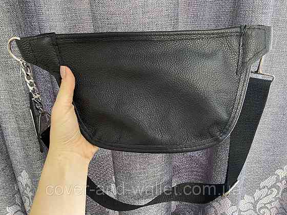 Черная женская бананка из фактурной кожи украинского производства PS Leather Киев