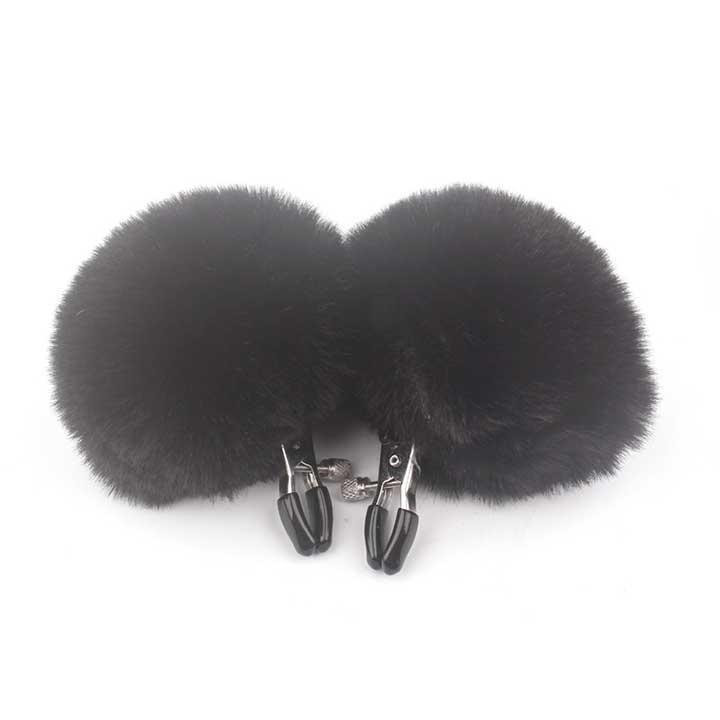 Затискачі для сосків із хутром "Pom Pom Nipple Clamps" - Чорний - Садо-мазо Вінниця - фото 1