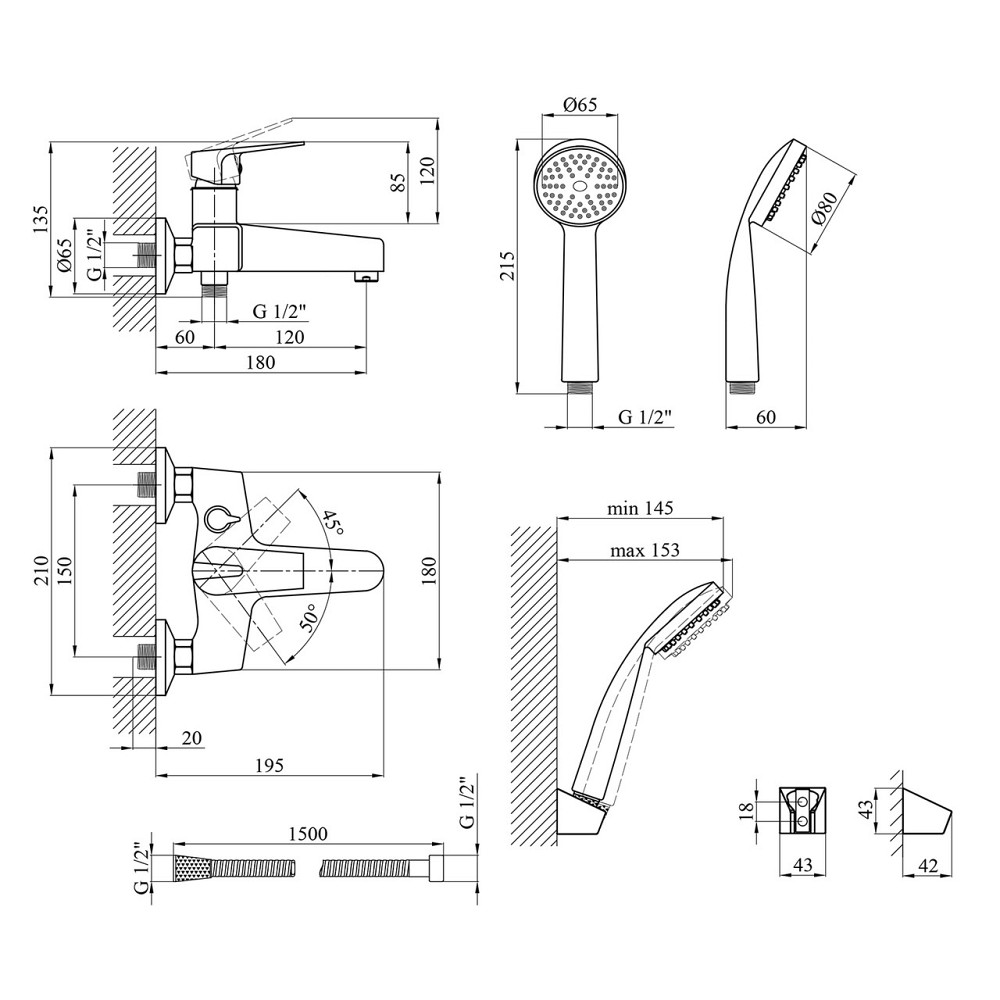 Змішувач для ванни Kroner KRM Odra - C060 з душовим гарнітуром, хром Київ - фото 7
