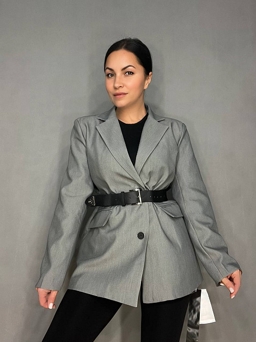 Пиджак женский Qidian 6105 оверсайз с ремнем удлиненный свободный крой one size, серый, one size Киев - изображение 13
