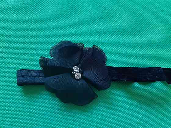 Детская повязка с цветком черная - размер цветка 6,5см, размер универсальный (на резинке) Киев