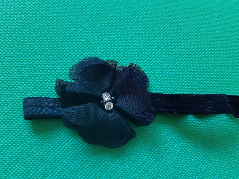 Детская повязка с цветком черная - размер цветка 6,5см, размер универсальный (на резинке) Киев - изображение 1