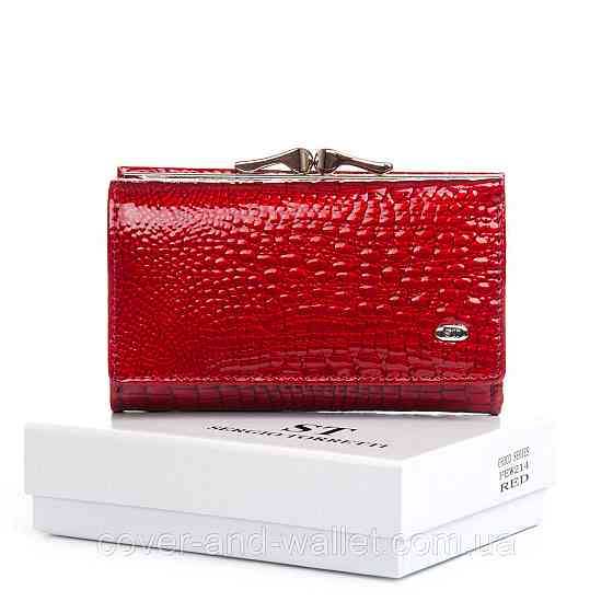 Красный лаковый кошелек маленького размера из натуральной кожи ST Leather Киев