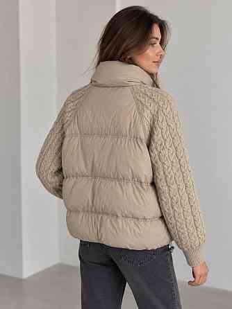 Куртка жіноча YZY 30790 пуховик oversize з в’язаними рукавами демісезонна one size, бежевий, one size Київ