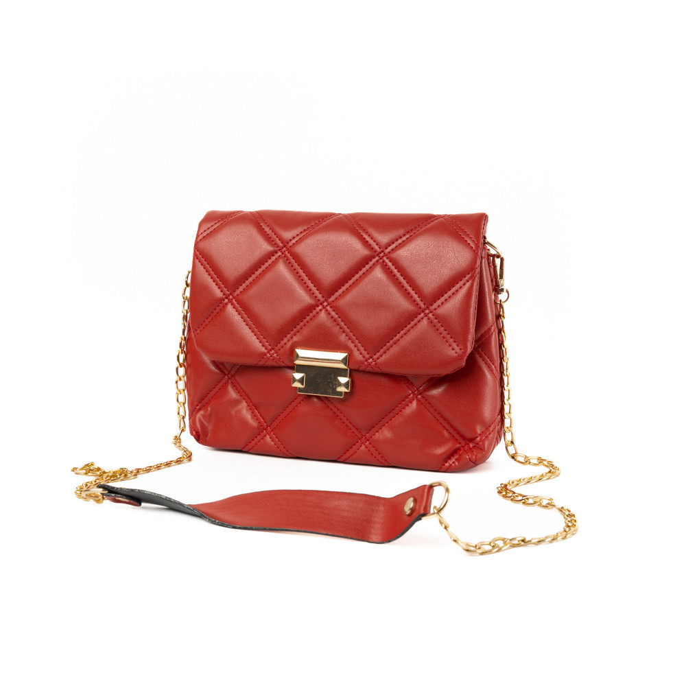 Сумка женская элегантная из качественного стеганого кожзама и длинной ручкой-цепочкой, Красный Каменец-Подольский - изображение 1