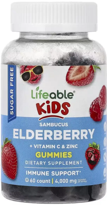 Витамины для иммунитета для детей Lifeable Sambucus Elderberry + Vitamin C and Zinc Kids Sugar Free - 60 жев таб клубника Киев - изображение 1