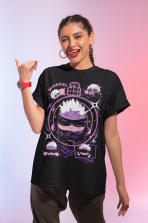 Футболка з аніме принтом Саторо Годжо Гамінг Джапан оверсайз (S/M/L) Чорний AnimeJ0786 Дніпро
