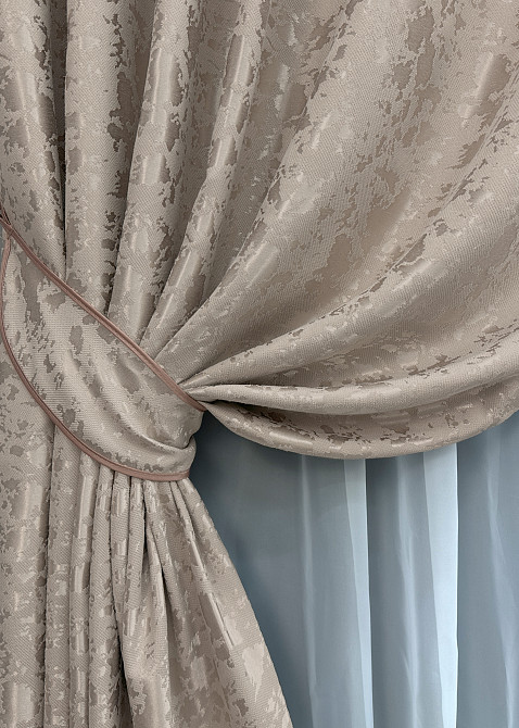 Комплект готовых штор VR-Textil Лен мрамор Pavliani VO № 1717ш серо-бежевый 185х270 см 2 шт (39-119) Киев - изображение 5