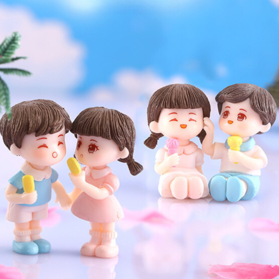 Фігурки Хлопчик і Дівчинка з морозивом для флораріуму, вазону, кашпо, мікроландшафту, пісочних столів Малюки сидять Одеса