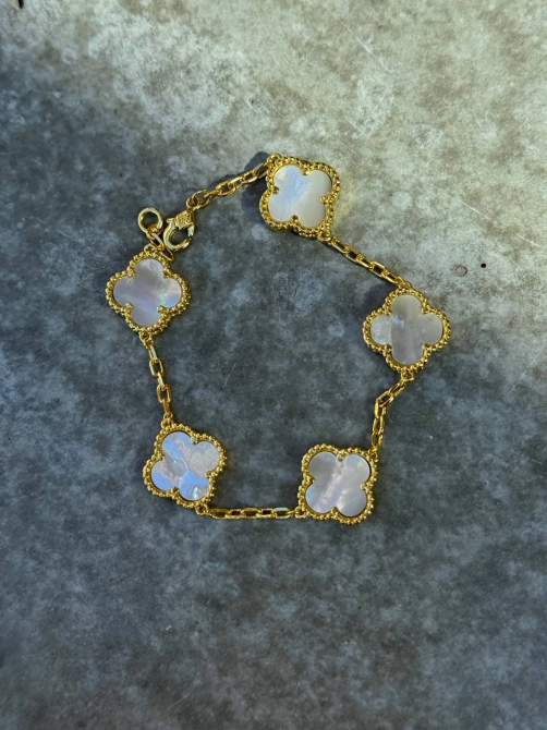Van Cleef набор 4 предмета - сережки, подвеска браслет, кольцо / натуральный перламутр, лимонное золото Одесса - изображение 2