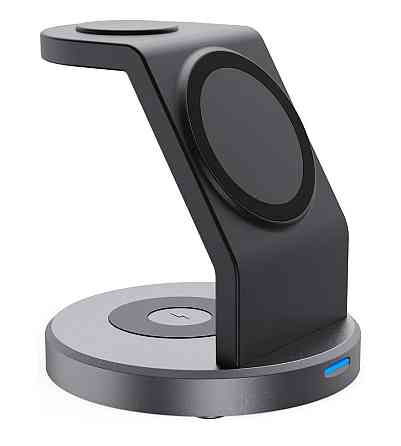 Магнітна зарядна док-станція СтенД 3в1 W11AP-23W Lightning для телефона годинника та навушників Чорний Київ